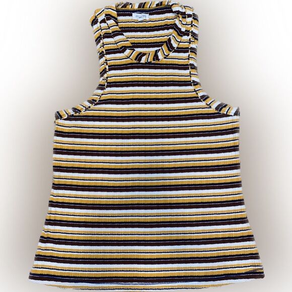 Anthropologie Pilcro Ribbed Halter Tank Yellow Brown White Stripes Women’s M - Picture 1 of 3